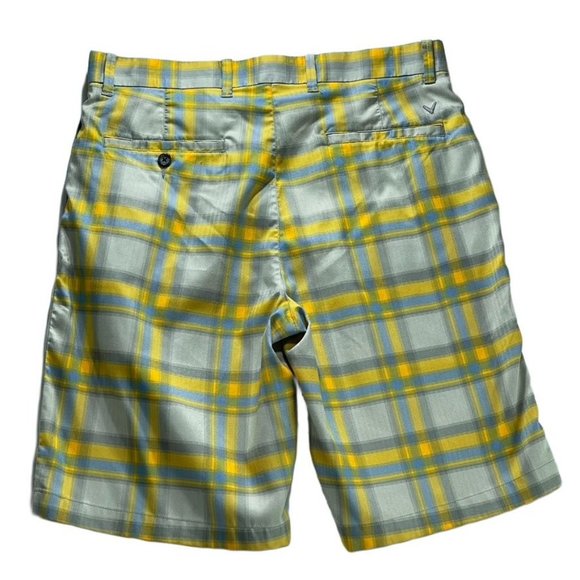 Callaway Shorts Golf Performance Flat Front Yellow Plaid Bermuda Men's Size 32 - Picture 6 of 9